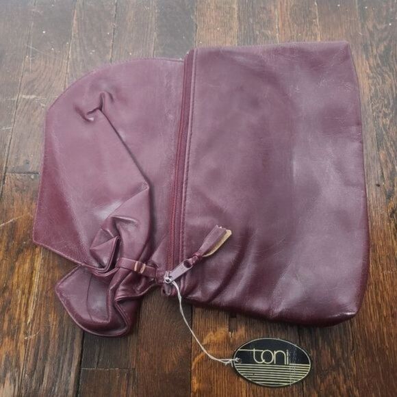 Nwt Deadstock Vintage 80s Burgundy Foldover Large Clutch Purse - Picture 8 of 13